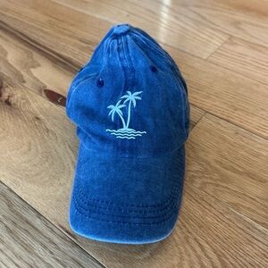 Washed Blue Palm Tree Embroidered Cap